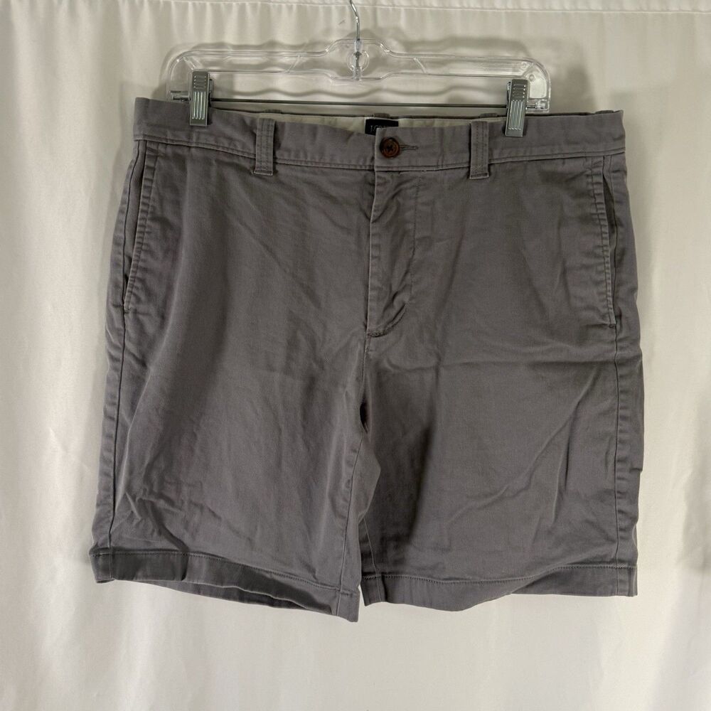 J. Crew Chino Shorts Men's 34 Grey Button Zip Slash Pocket Flat Front 9" Inseam